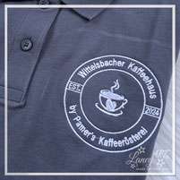 Bestickte Textilwaren und Mitarbeiterkleidung für Pamers Kaffeerösterei Rottenburg - Stickerei LaneyART - Melanie Pamer