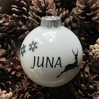 Druckatelier46 - Weihnachtskugeln mit Namen weiss glänzend