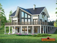 Holzhaus als Hanghaus in Blockbauweise - Exklusives Blockhaus am Hang auf drei Ebenen - Blockhaus als Landhaus - Wohnkeller - Blockhausbau - Hausentwurf - Holzbauweise - Nordrhein Westfahlen