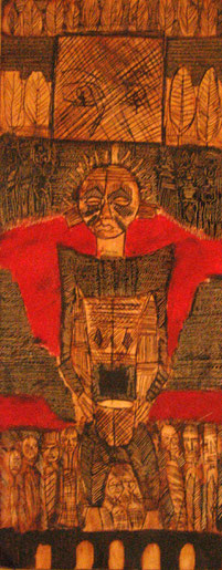 Message au prisonnier 80x35 cm, mixed media on peper.