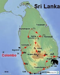 Bild: Verschiedene Reiserouten durch Sri Lanka