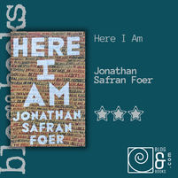 Book cover of Here I Am by Jonathan Safran Foer on the blog&books spiral background