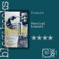 Book cover of Erasure by Percival Everett on the blog&books background