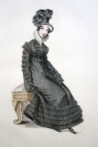 Trauerkleid für den Spaziergang, La Belle Assemblee, 1. März 1820 - Regency / Empire Mode