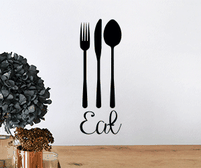 Eat Fork Knife Spoon wall art sticker for kitchens and dining rooms