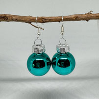 Druckatelier46 Ohrhänger Christbaumkugeln aqua glänzend