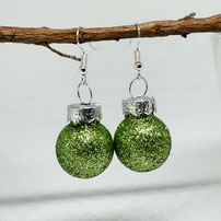 Druckatelier46 Ohraufhänger Weihnachtskugeln grün glitzer