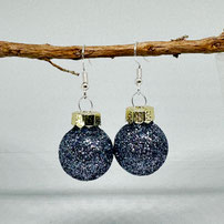 Druckatelier46 Ohraufhänger Weihnachtskugeln rauchblau glitzer