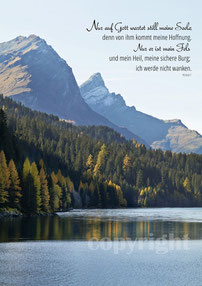 Christliche Karten Berglandschaft, Psalm 62, nur auf Gott wartet
