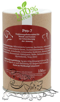 Pro-7 Kräutermischung von Reico zur Erleichterung der Atmung. Pro-7 Kräuter für Hunde und Katzen. Pro-7 ist 100 % Natur Pur.