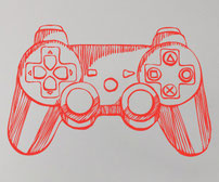 Hand drawn game-pad game controller PS2 wall art sticker