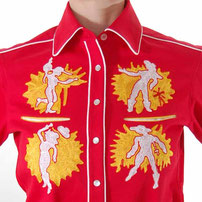 Dancing Cowgirls embroidered Western Shirt red