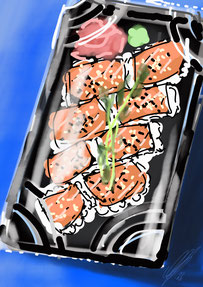 sushi box, digital art, procreate, stil: airbrush, watercolor, pencil, 2026