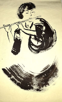 Flute player Sumi-e