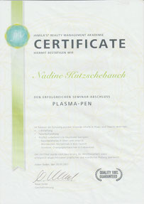Plasma Pen Expertin Leipzig, Zertifikat, Jamila's Beauty Management Akademie
