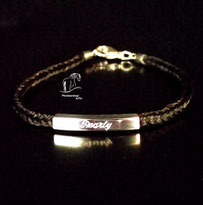 Armband Pferdehaar-quadratisch geflochten-gebogene Hülse und Gravur 925 Silber