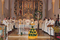 Dekan Richard Meier (Mitte) feierte den Abschlussgottesdienst mit den Priestern des Dekanats Cham.