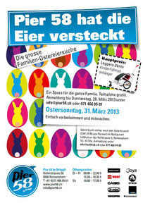 Pier 58 in Romanshorn lädt Familien ein, am Ostersonntag im Seepark 40 versteckte Eier zu suchen. Als Hauptpreis winkt der Leggero Vento Veloanhänger.