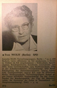 Biografie von Jeanette Wolff in Kürschners Volkshandbuch Deutscher Bundestag von 1954