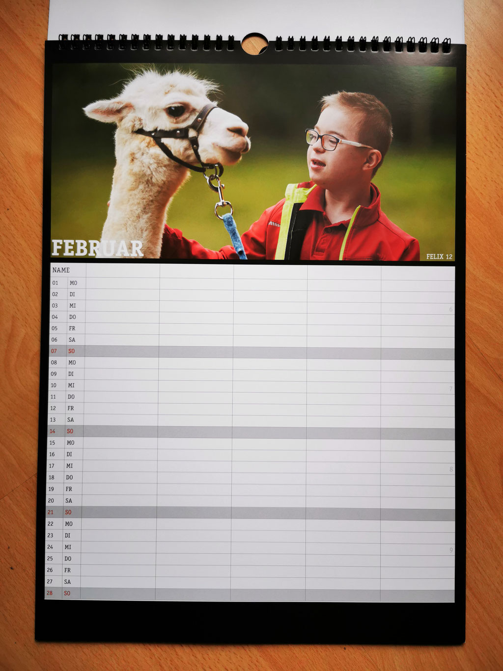 Im Februar ist unser Felix auf dem Kalender zu sehen.