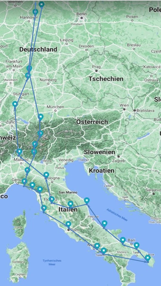 Jede Markierung ist eine oder mehrere Übernachtungen
