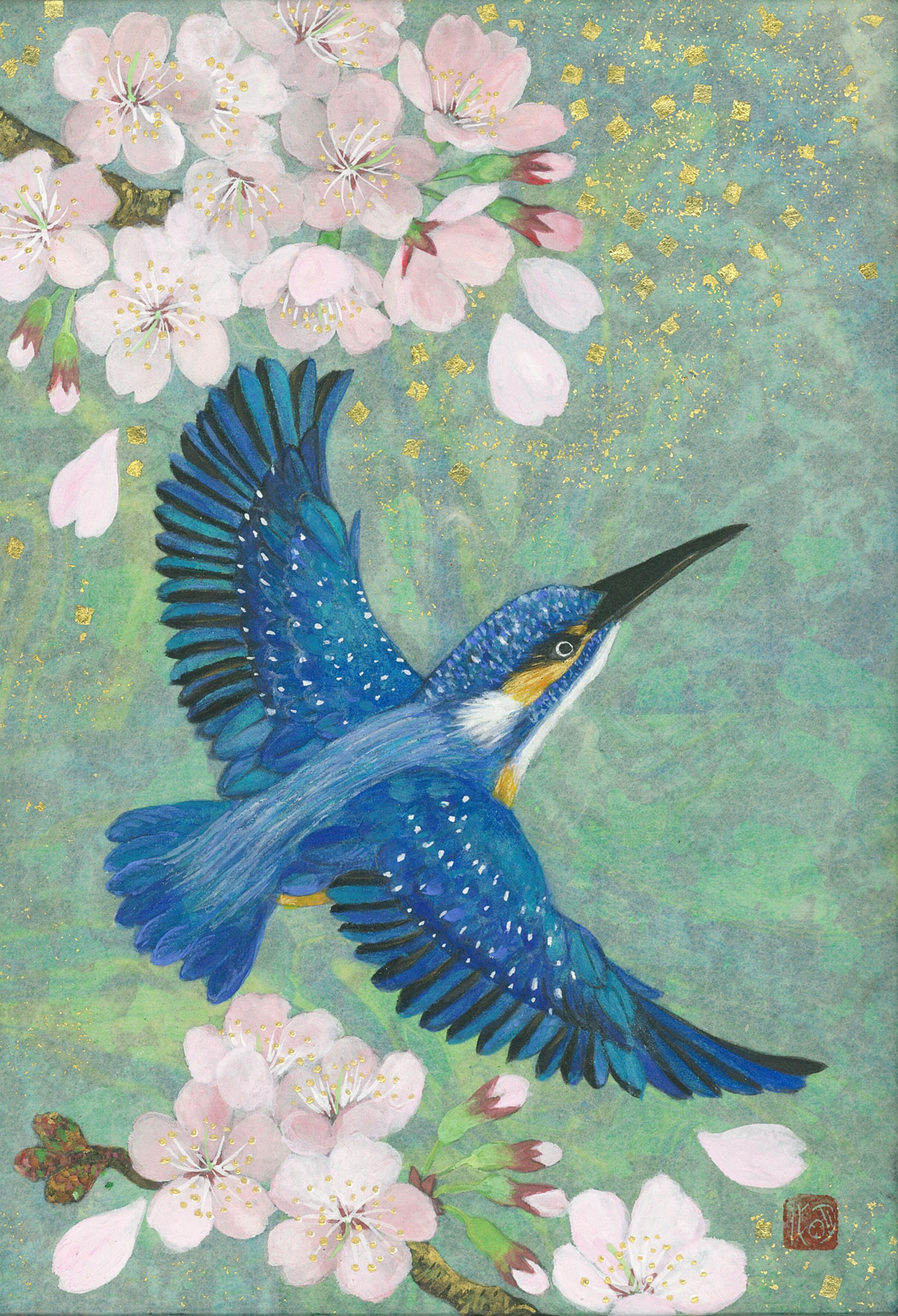 「舞う季節」　細川和紙 岩絵具 純金泥   純金箔　SM