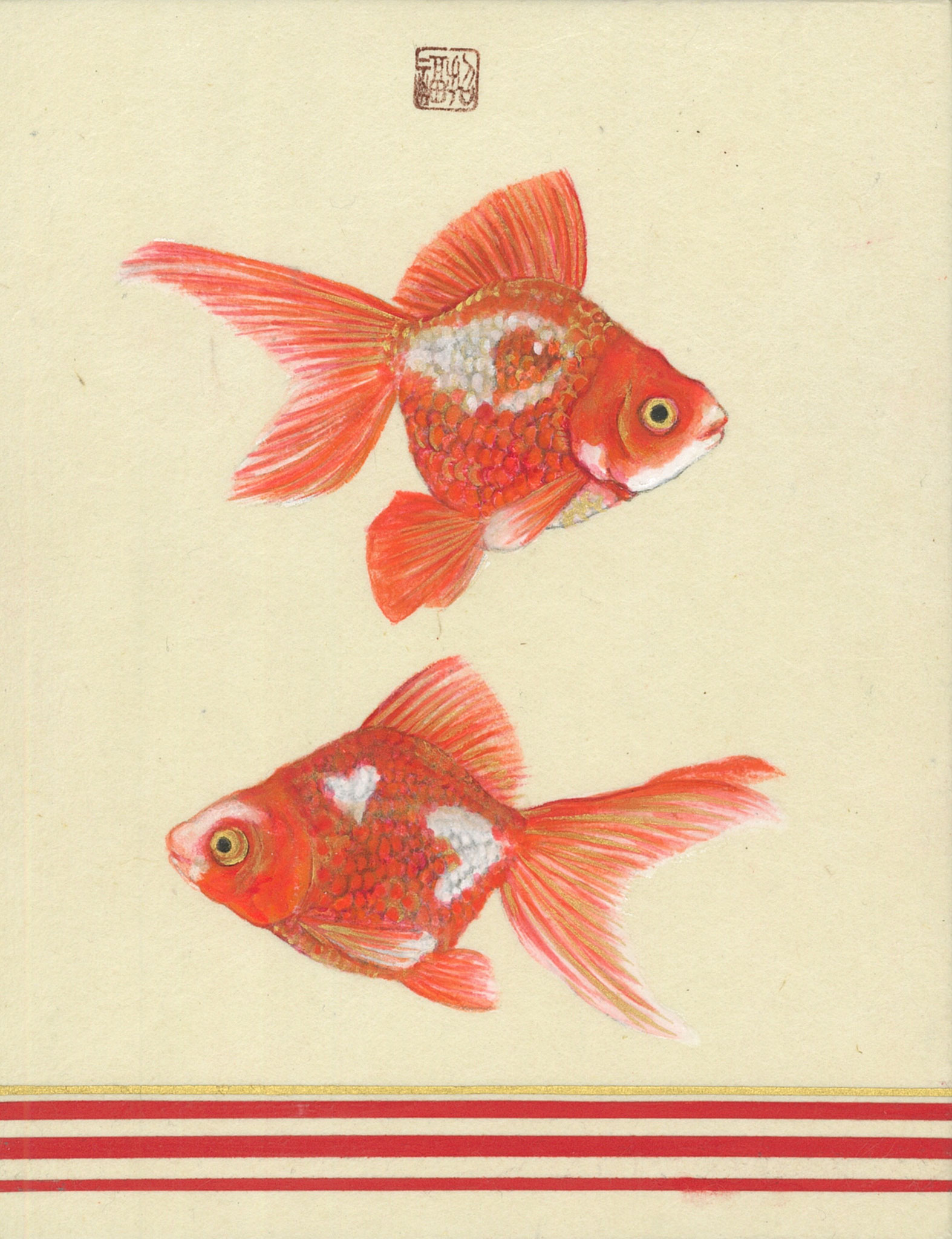 「招福♡金魚」細川和紙 岩絵具 純金泥　F0
