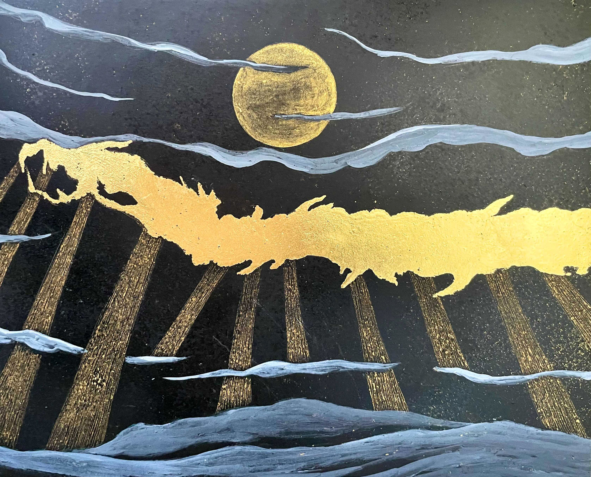 「神座（かむくら）」　スクラッチ,箔 　 220×273mm