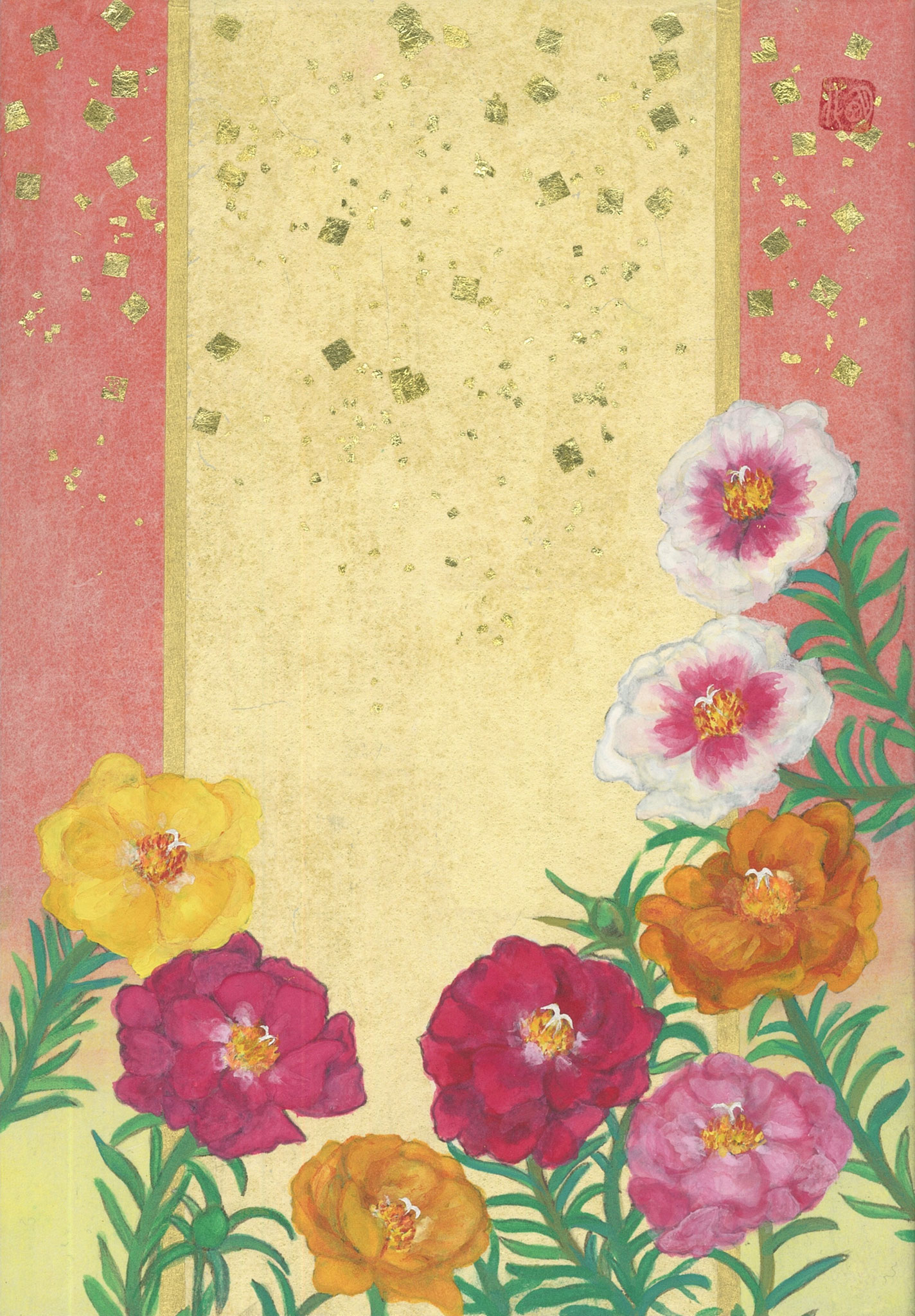 「松葉牡丹ー花巡りー」SM号　日本画