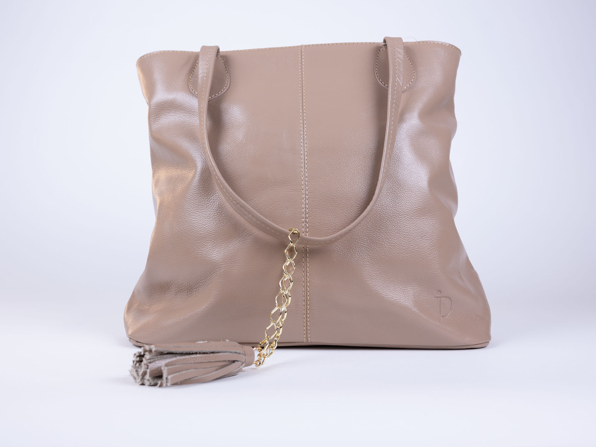 Tasche mit Bommel | Graubeige | Vorne