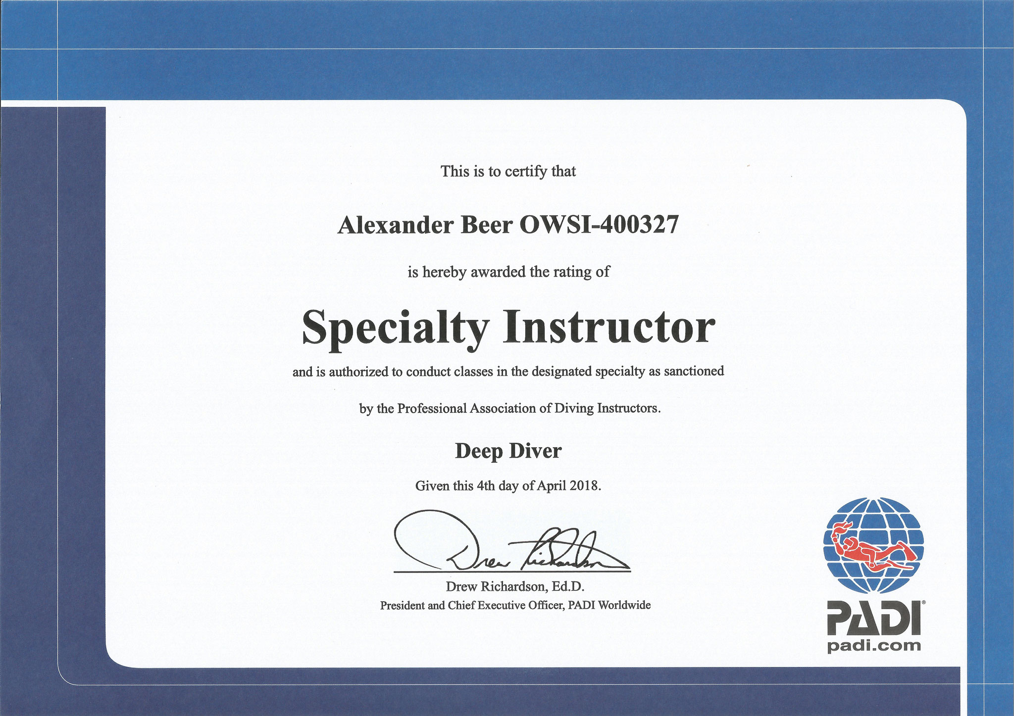 Deep Instructor (Tieftauchen 40 Meter)