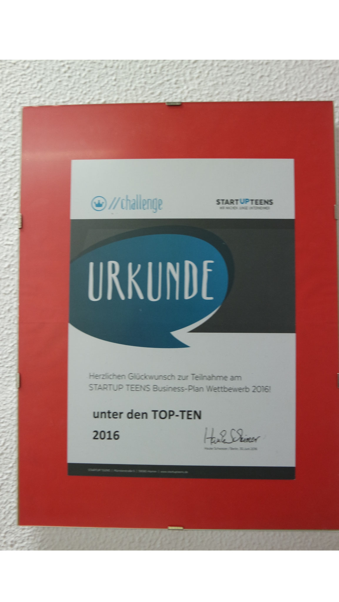 2016: in den Top 10 beim deutschlandweiten "STARTUP TEENS" Businessplan-Wettbewerb in der Kategorie Beauty und Fashion