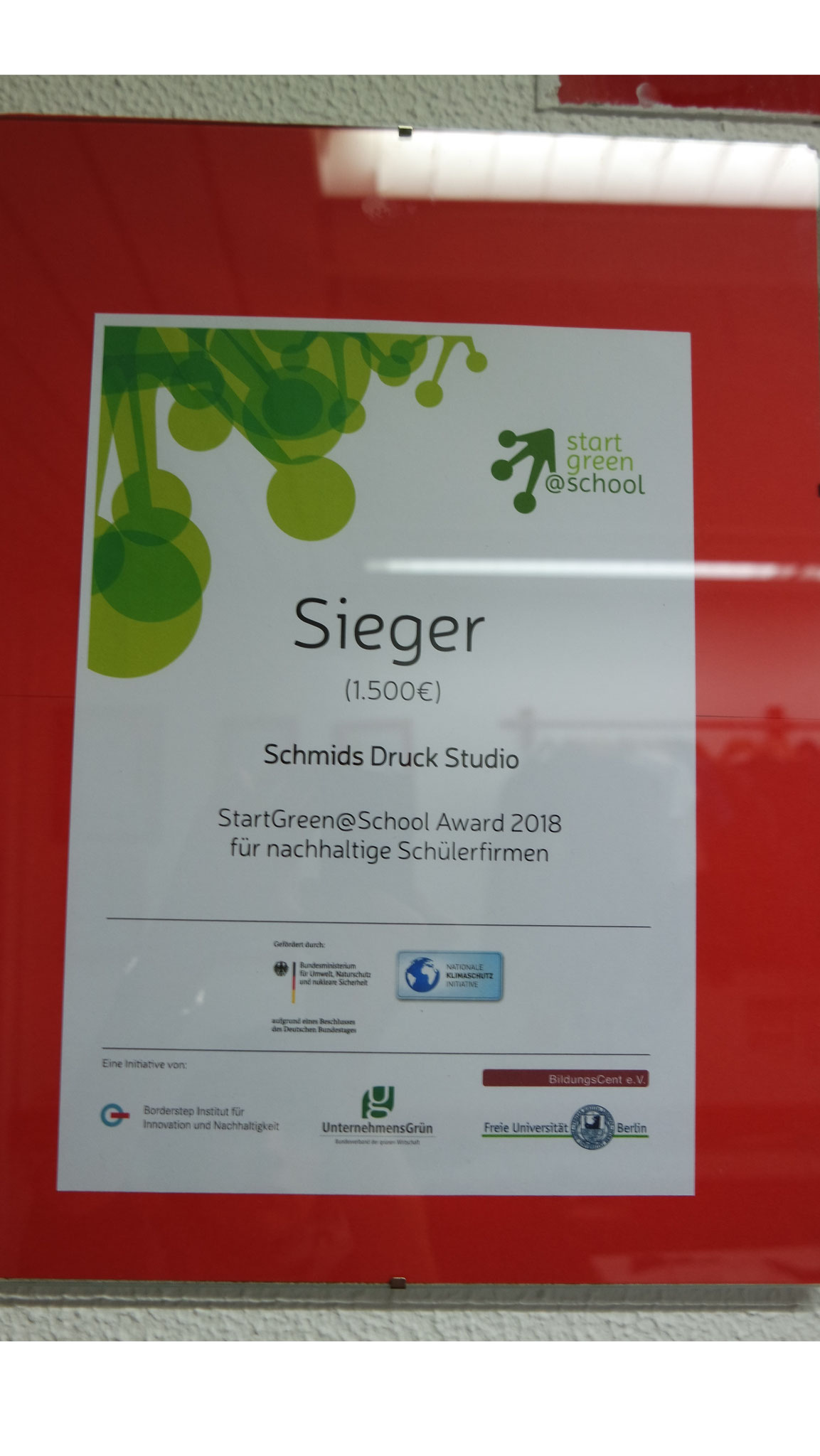 2018: Sieg beim bundesweiten Wettbewerb "StartGreen@School"