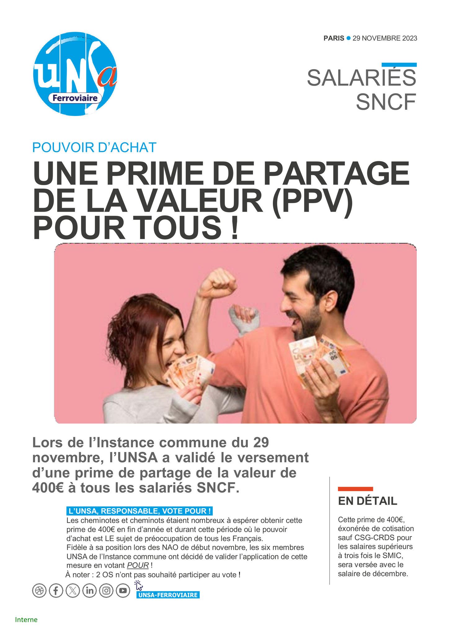 pour tous les Agents (CDI, CDD, Alternants, Intérimaires présents au 30-11-2023)