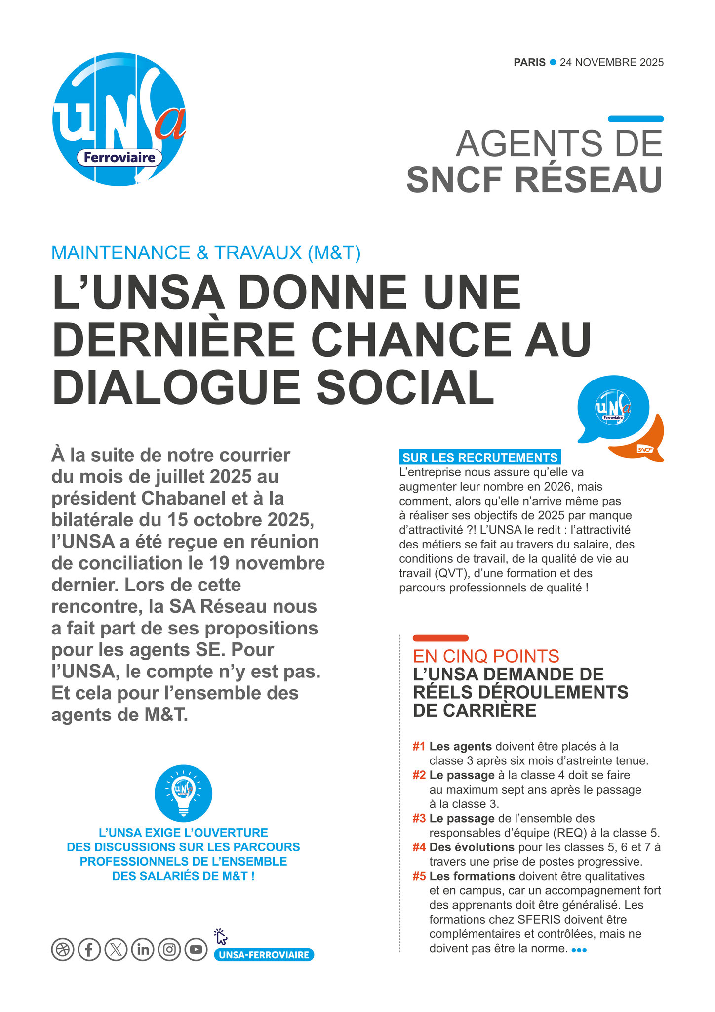 L'UNSA Ferroviaire prête à discuter ...