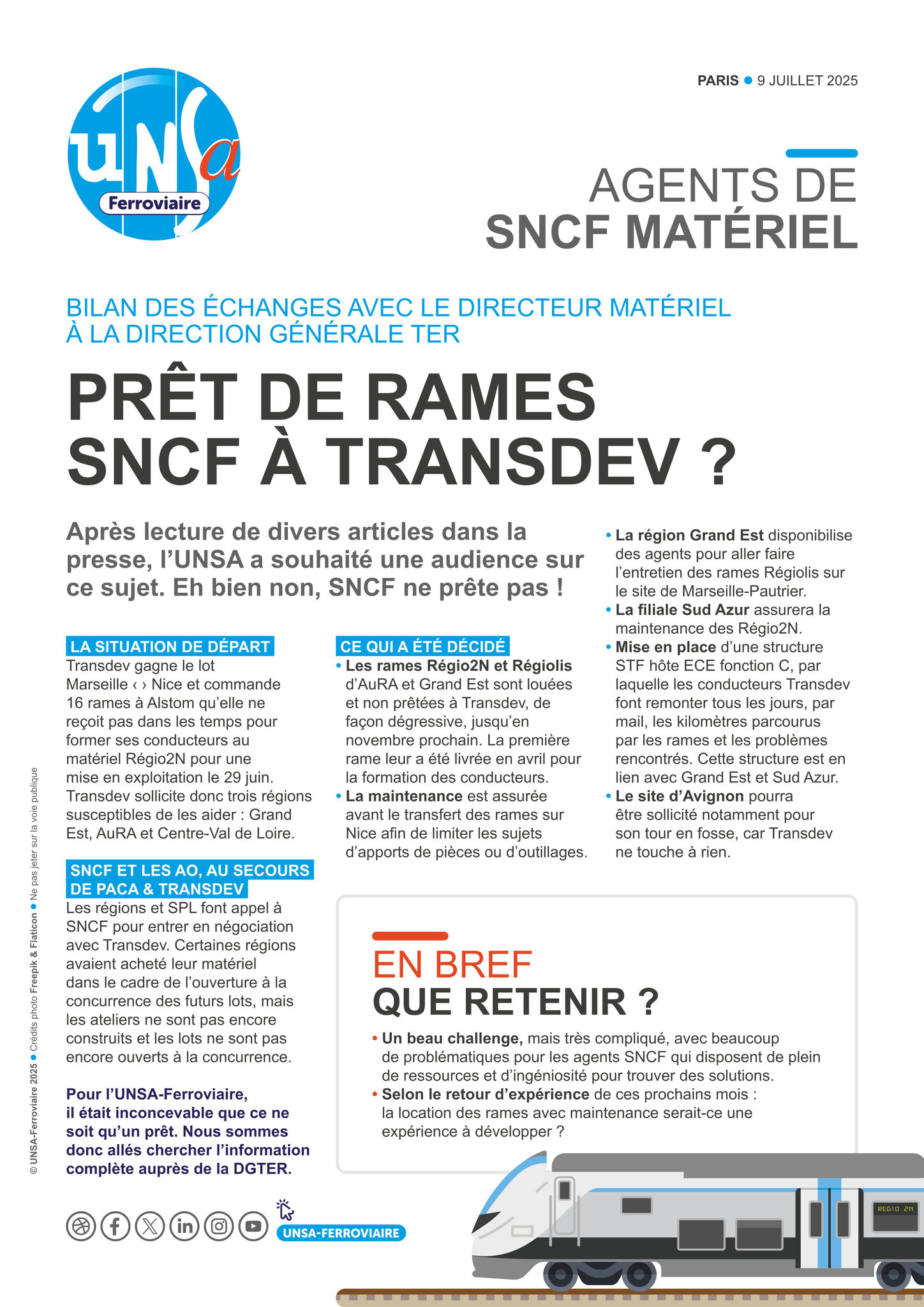 MATERIEL - Pret de matériels SNCF à TRANSDEV