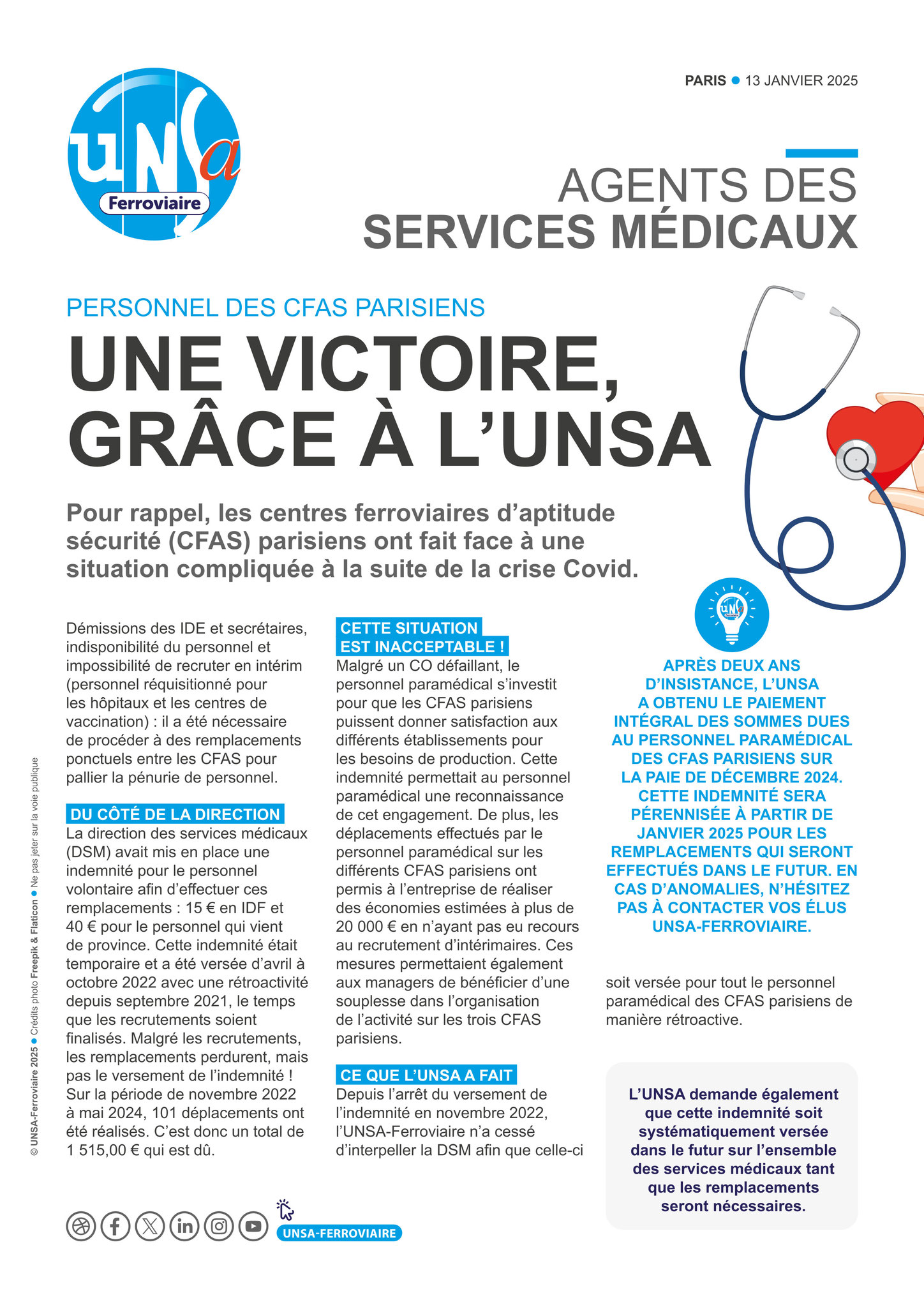 Ce que l'UNSA Ferroviaire fait pour ... les Personnels des CFAS