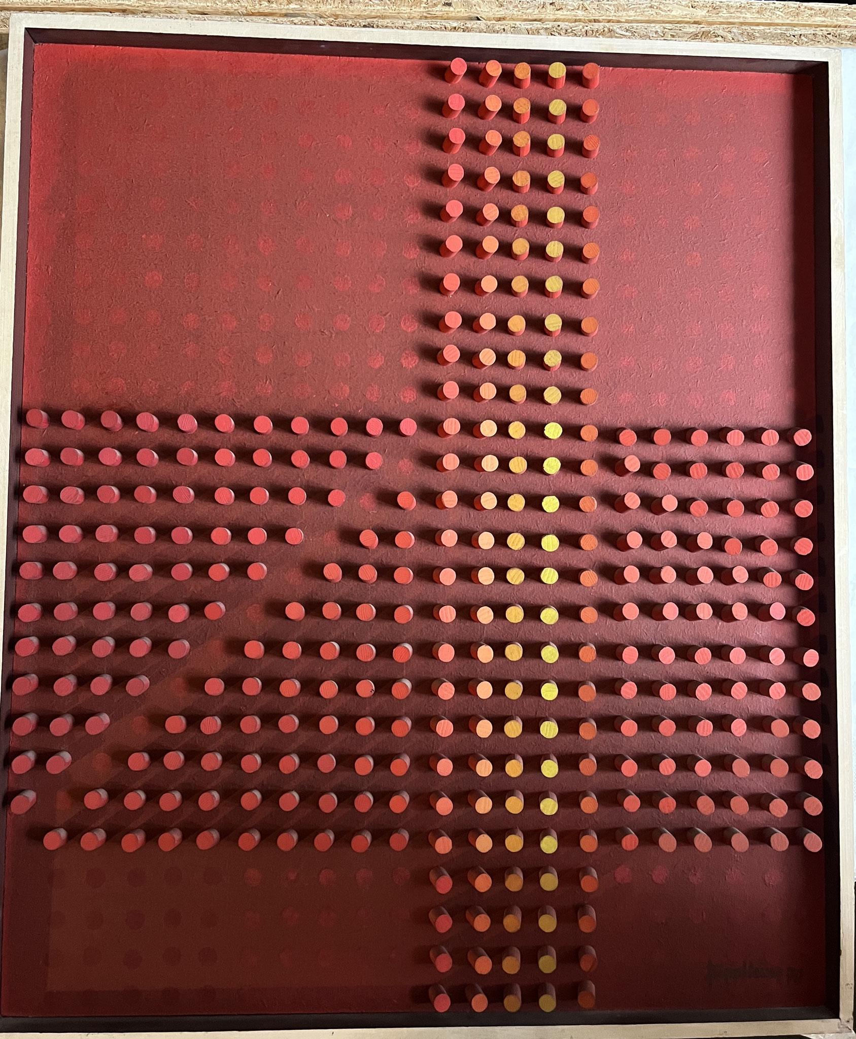 "(Relief) Rot mit gelber Vertikalen" 55 x 65