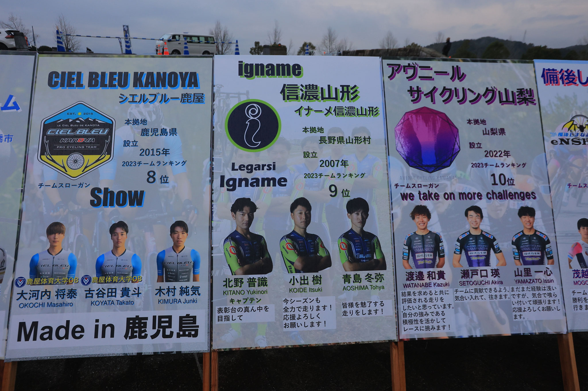 第2回JBCF 鹿屋・肝付ロードレース　参加チーム紹介ボード(2月24日 鹿屋市)