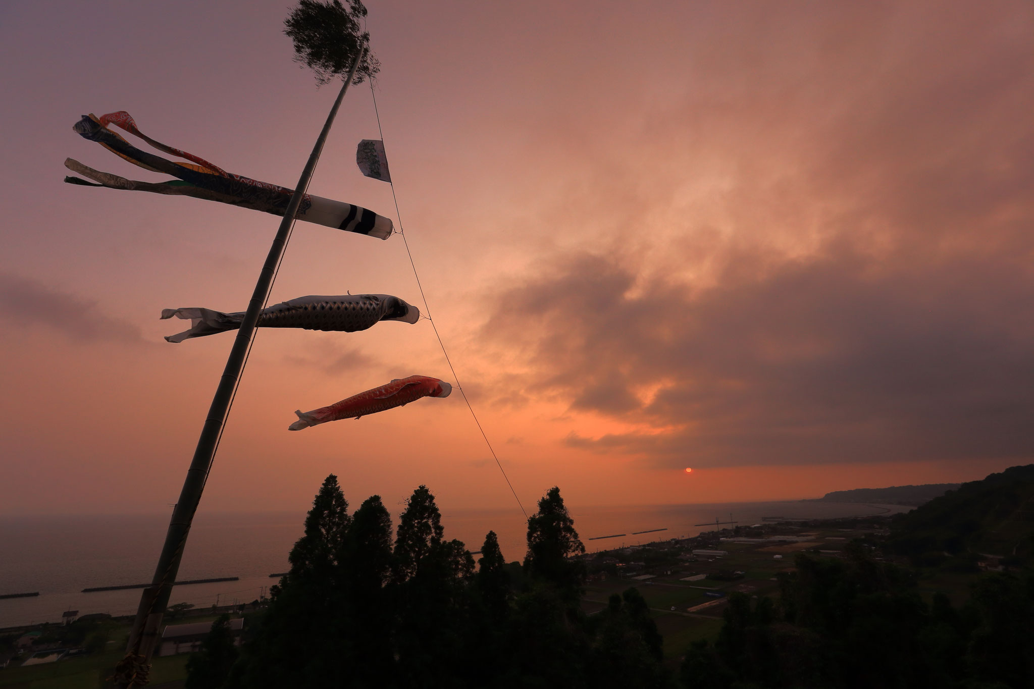 垂水の夕空泳ぐこいのぼり