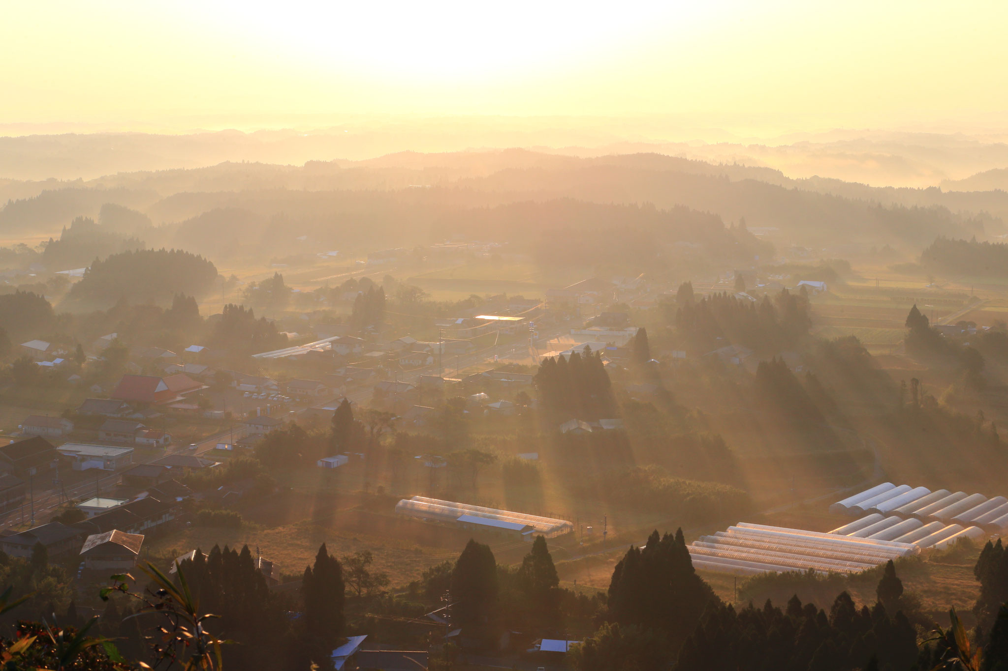 早朝の朝陽が作る光と影の絶景（輝北町）