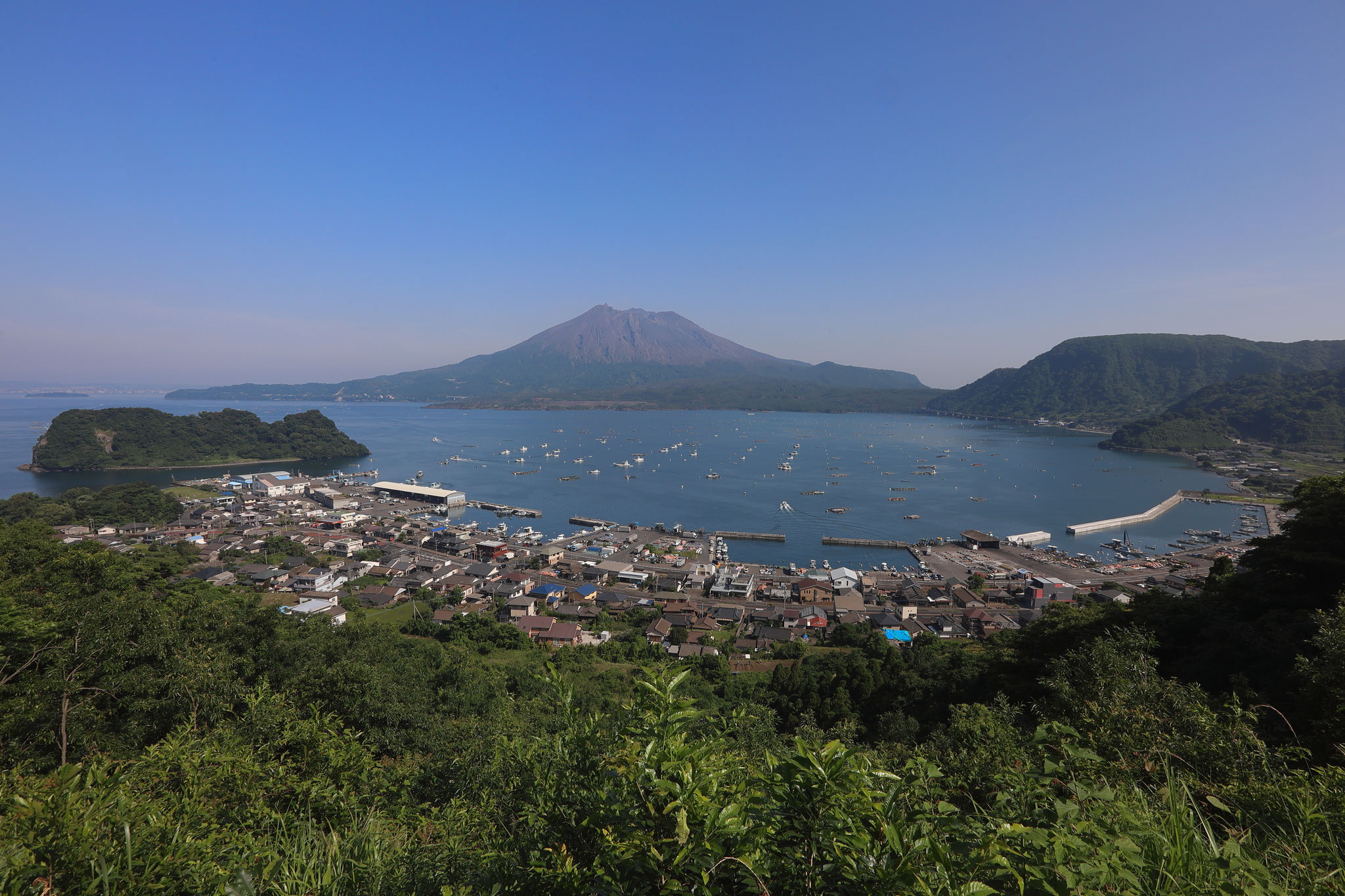 しばらく大人しい桜島と海潟の景色(6月4日 垂水市)
