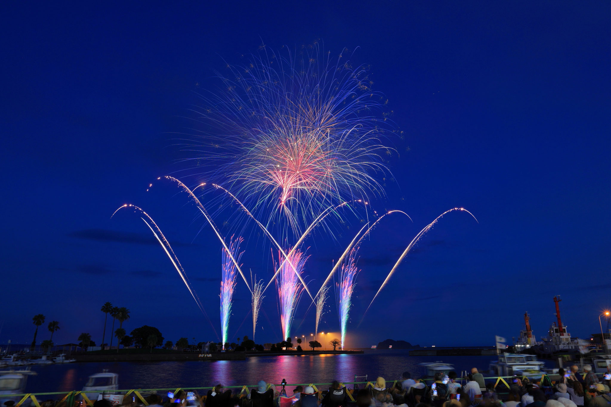 志布志みなとまつり、夜空に広がる大輪の花火（１）(7月21日 志布志市)