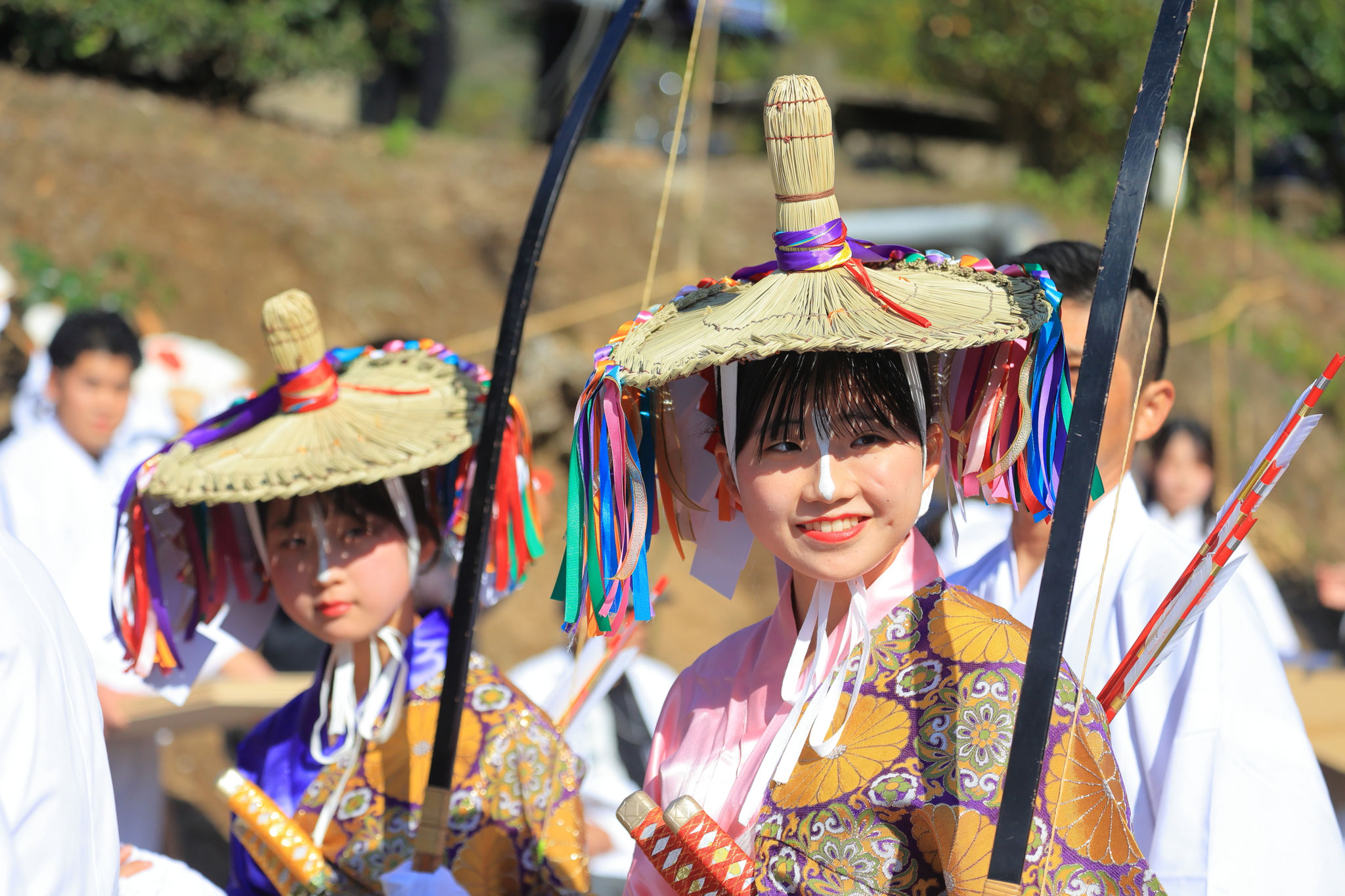 曽於市末吉町の流鏑馬祭りでの射手の子供たち(11月16日末吉町)