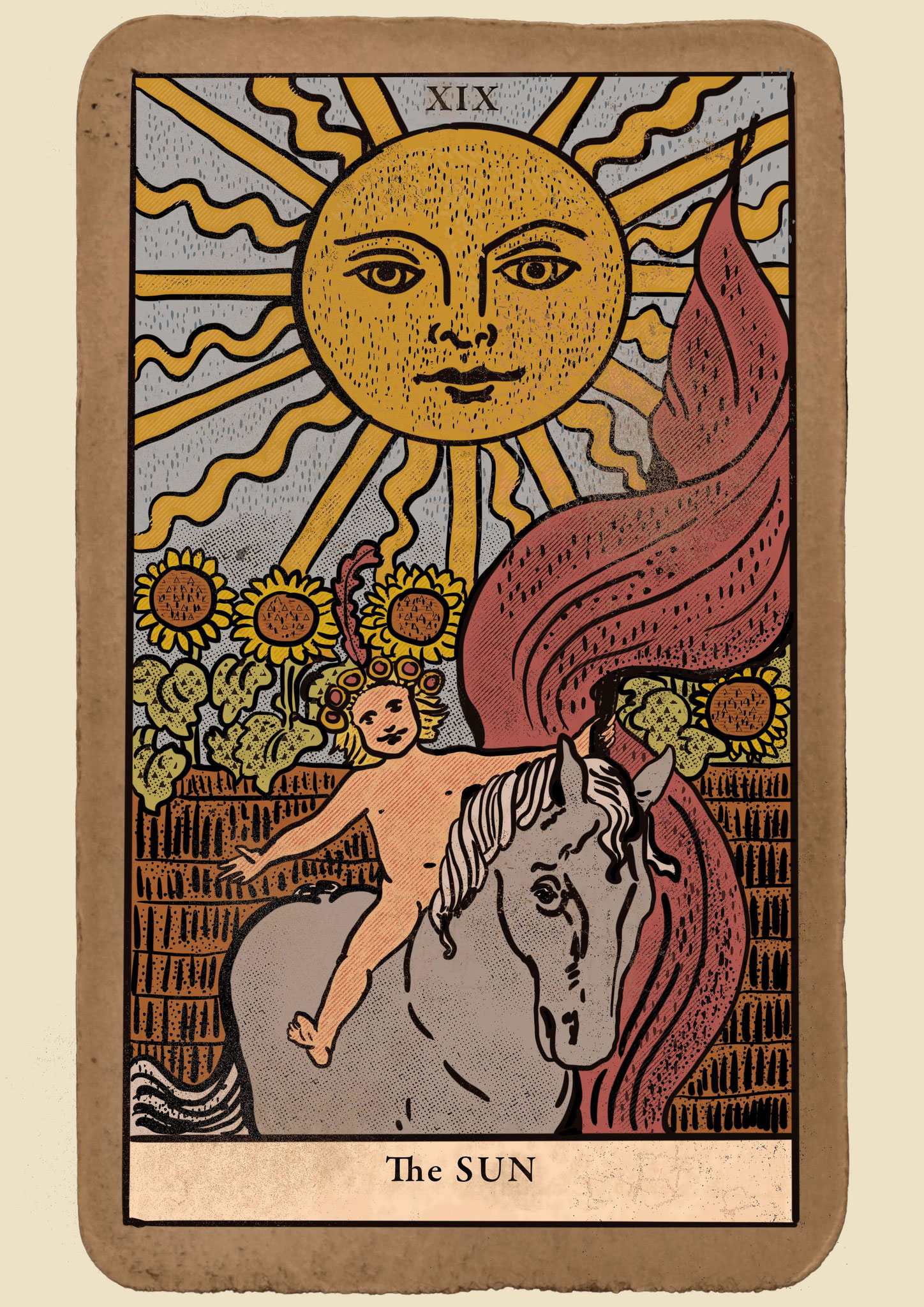 Recreation of a Tarot card after a painting by Pamela Colman Smith (public domain) / illustration and editing / ageing