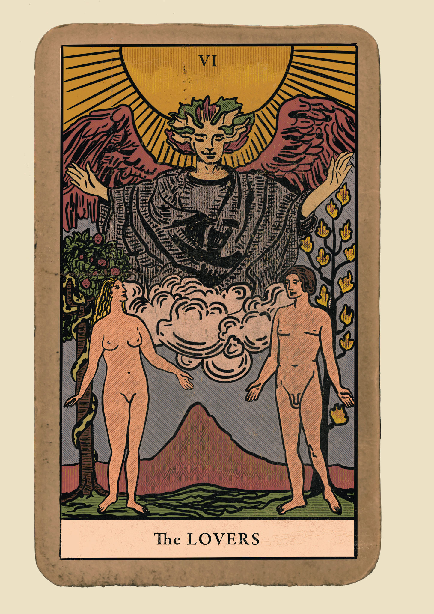 Recreation of a Tarot card after a painting by Pamela Colman Smith (public domain) / illustration and editing / ageing