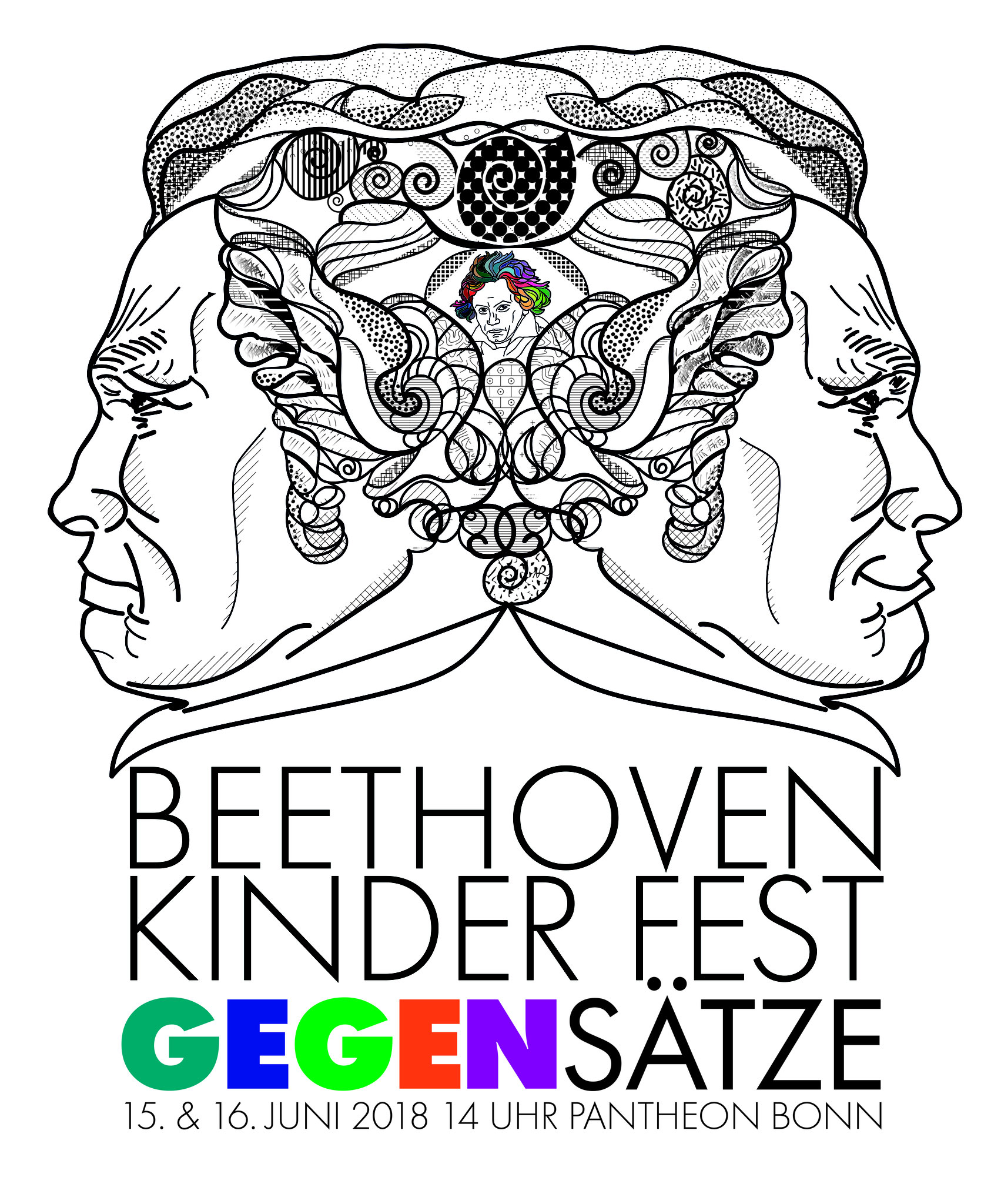 Illustration, Gestaltung und Typografie für Beethoven Kinderfest "Gegensätze"