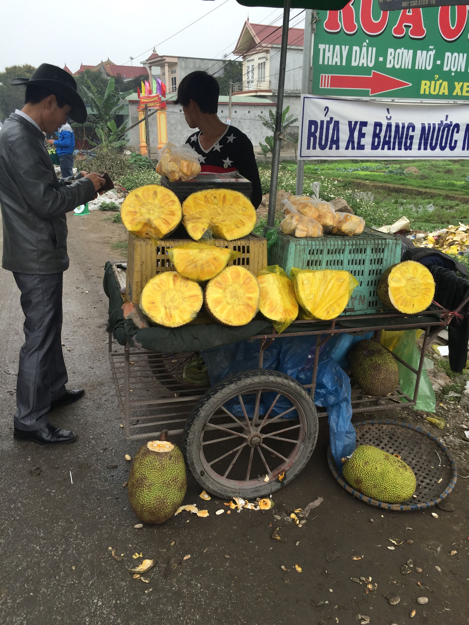 Tag 4 - Auf der Fahrt nach Ninh Binh - Die erste Jackfruit (Brotfrucht) wird getestet