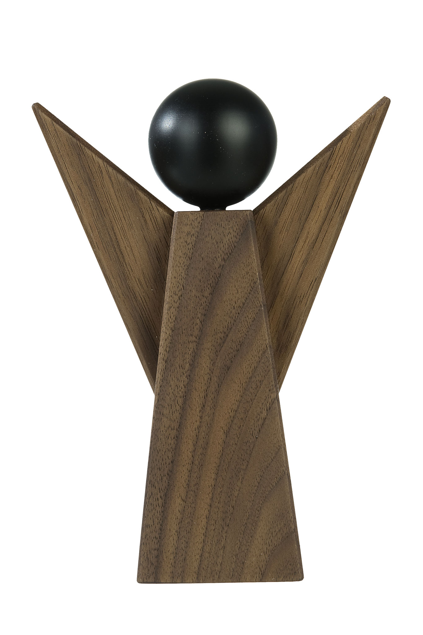 Engel in Nussbaum mit Kugelkopf in schwarz