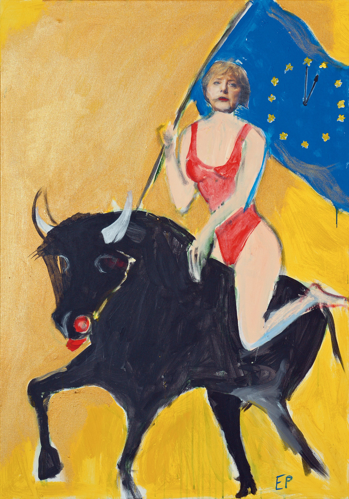 Serie Wilde Reiterinnen, Europa, Malerei Collageelemente, 100 x 70 cm, 2009